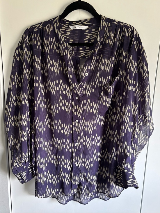 Zara Tops - Zara Sheer Navy Patterned Tunic Large